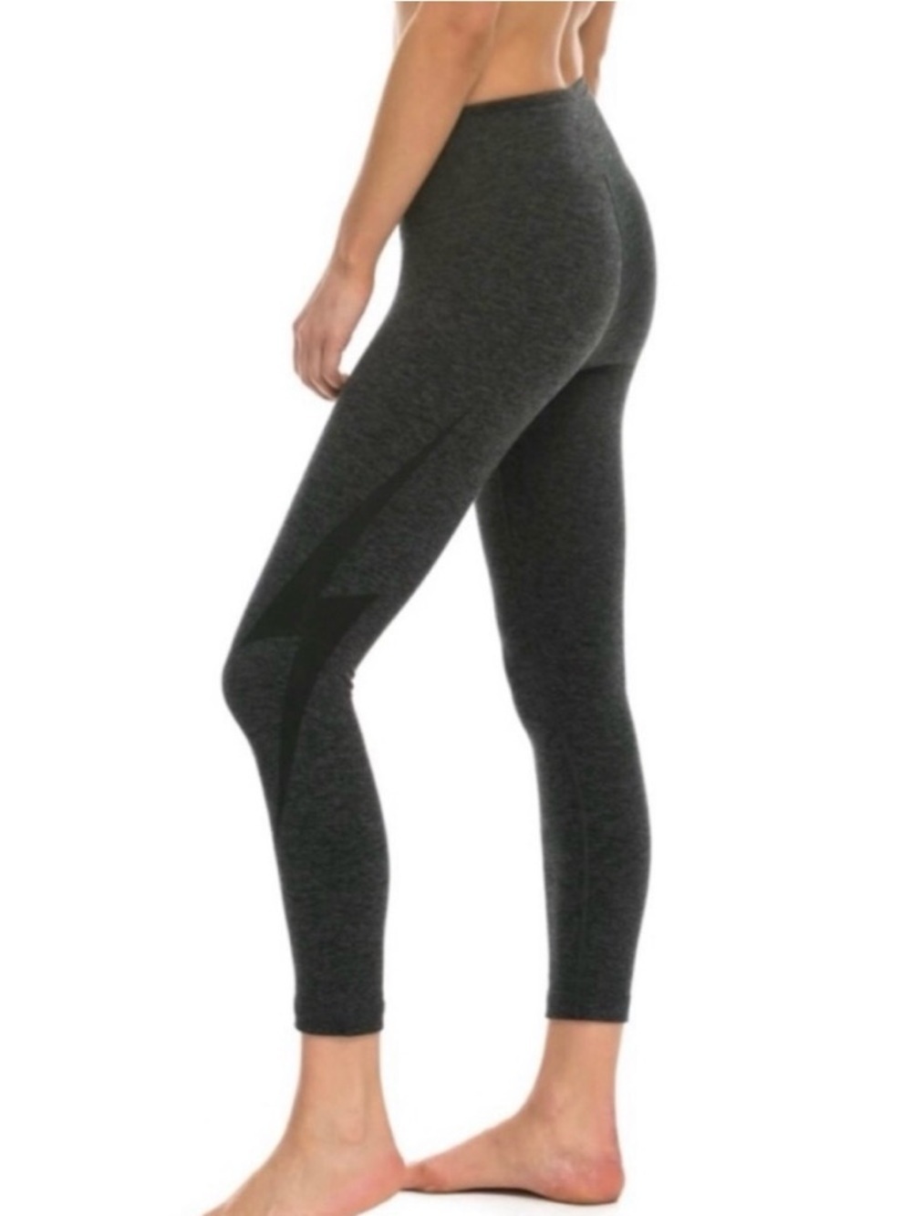 Aviator Nation Charcoal Gray Lightning Bolt Cropped Leggings Low Rise Sporty